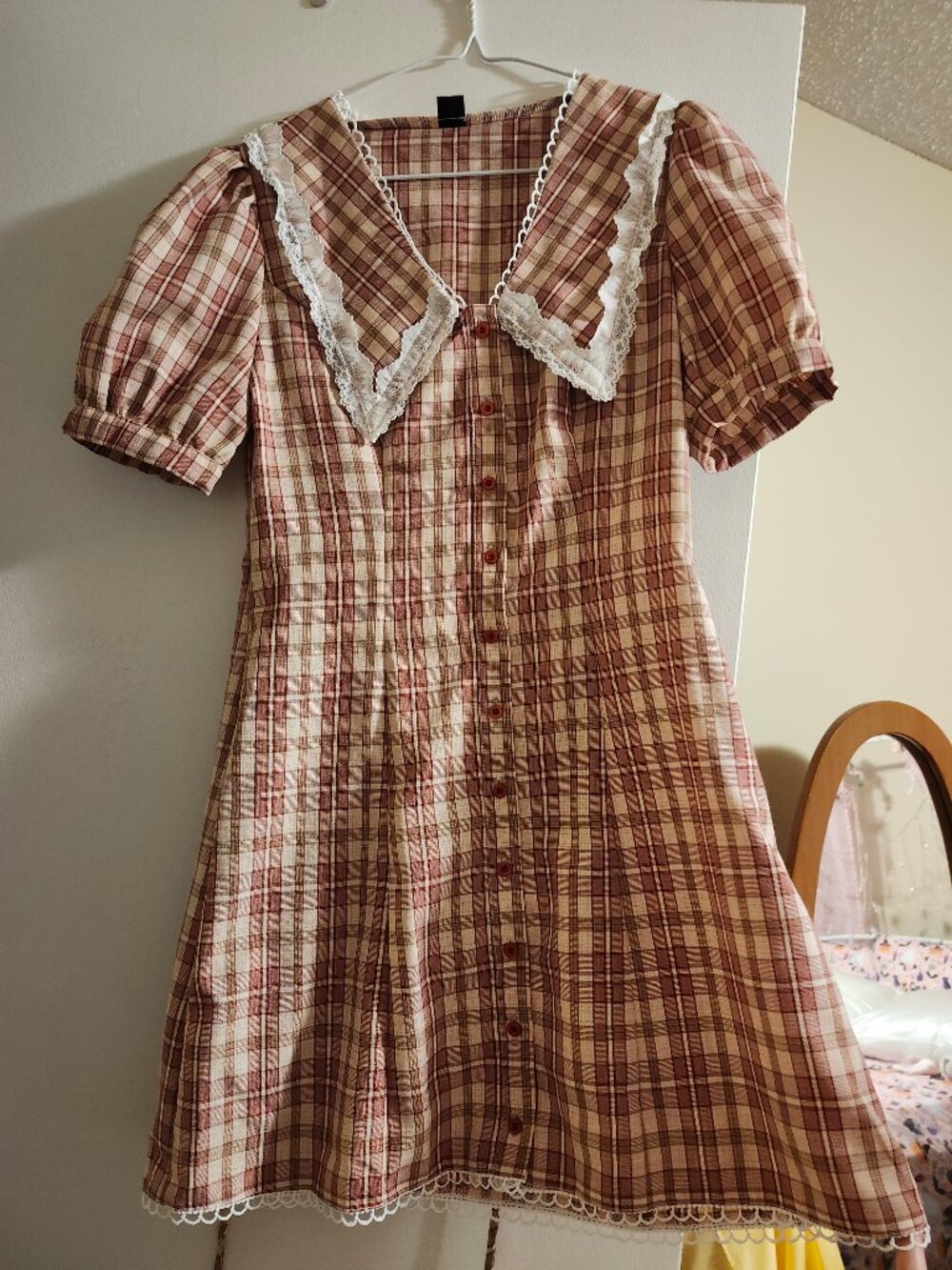 Plaid Collared Dress with Lace